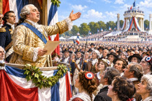 La f&ecirc;te de la F&eacute;d&eacute;ration au Champ-de-Mars &agrave; Paris, le 14 juillet 1790, en pr&eacute;sence de Louis XVI et de la garde nationale.